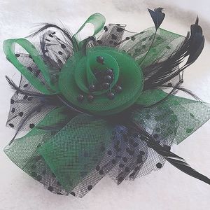 Beautiful Large Green Fascinator With Beads Feathers Kentucky Derby Belmont